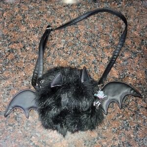 Disney Black Furry Bat Crossbody Bag with Wings